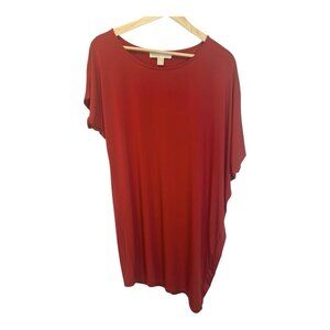 Michael Kors Red Asymmetrical Shirt Dress Large Oversized Dolman Cut Out Sleeve